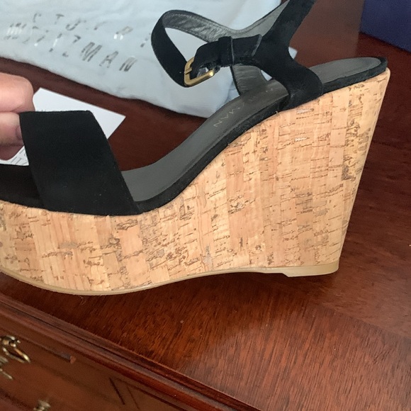 Authentic Stewart Weitzman women’s wedge sandal in black size 38/8B worn once - Picture 7 of 16